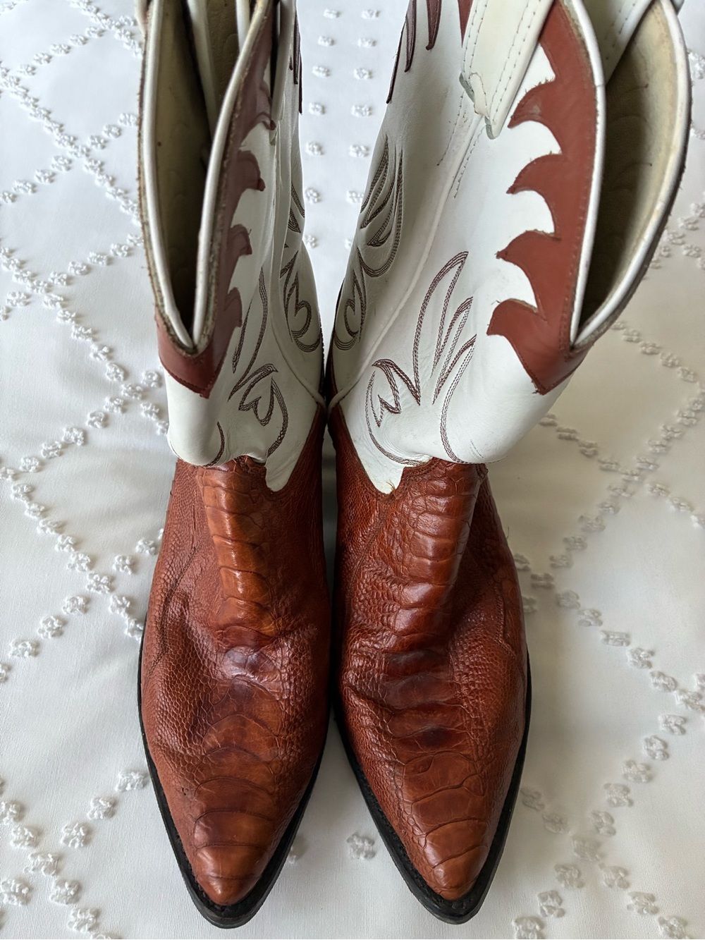 Olathe Boot Co. Two-Tone Brown and White Western Cowboy Boots